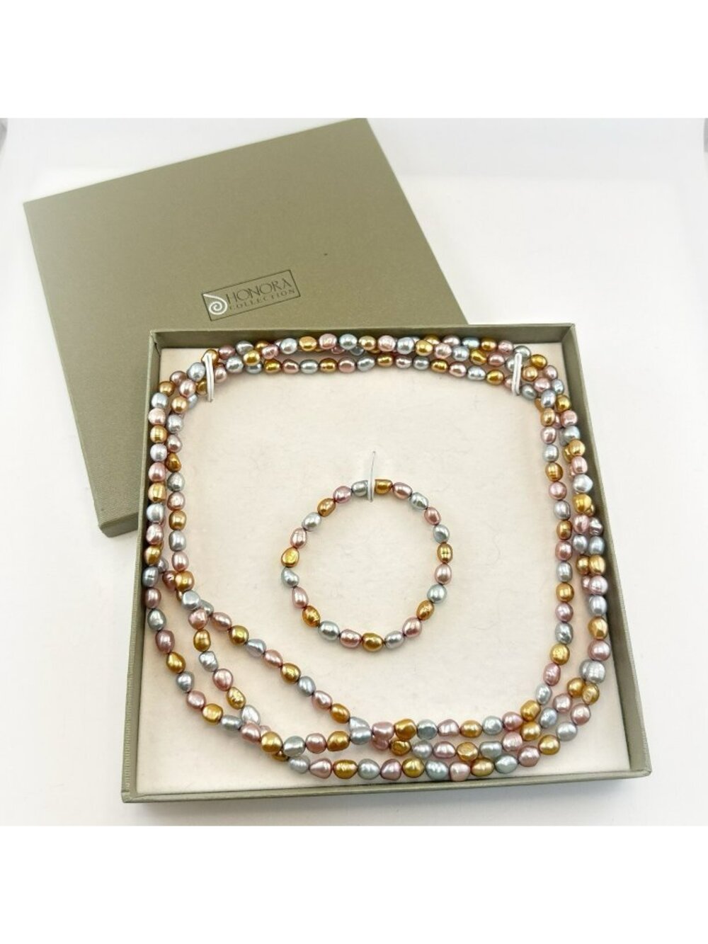 Honora Necklace Bracelet Set Lot Pink Pastel Flapper Opera 64" Long Boxed